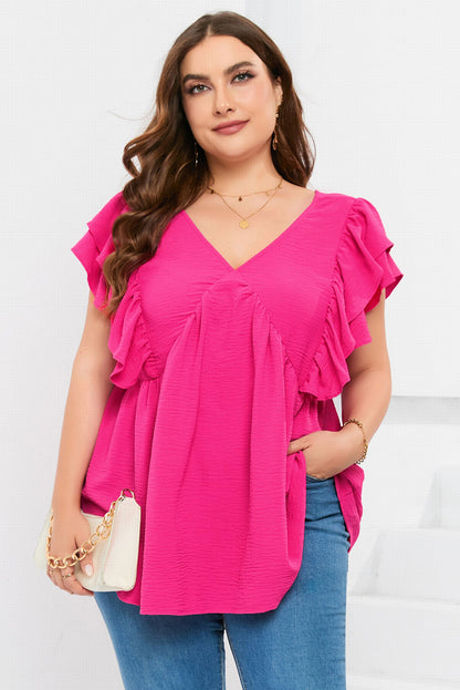 Chic plus size ruffle v-neck tunic with tie-back detail