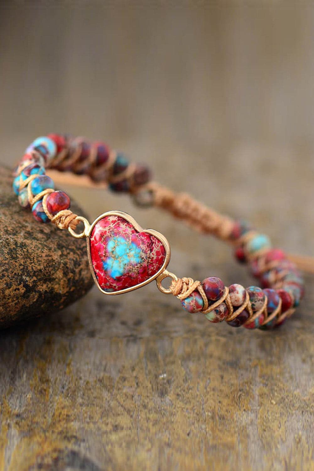 Handmade Heart Shape Natural Stone Bracelet.