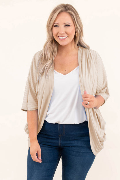 Apricot shimmer ribbed texture cardigan for plus sizes