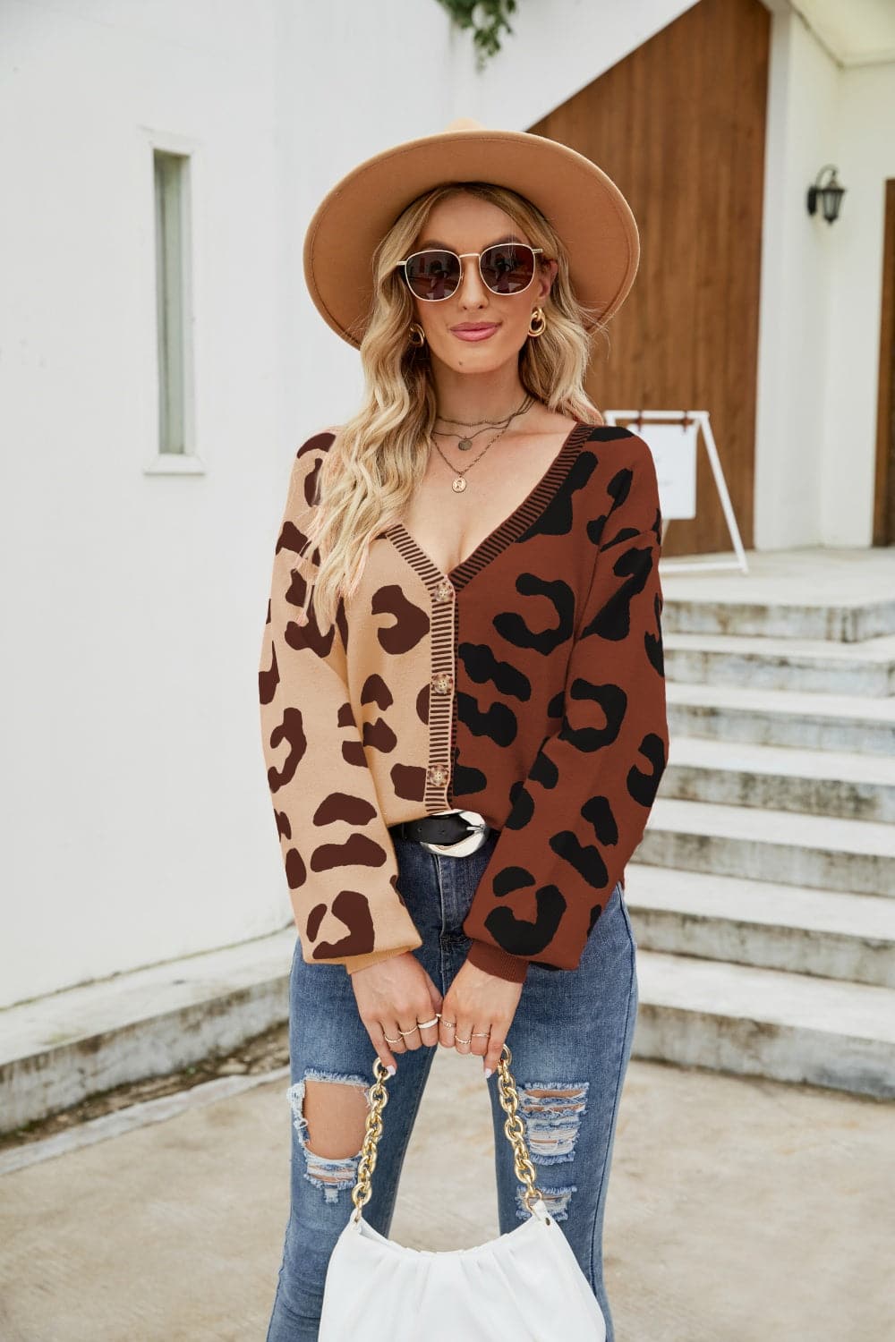 Leopard Button Up Dropped Shoulder Cardigan.