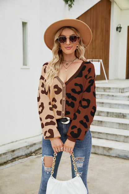 Leopard Button Up Dropped Shoulder Cardigan.