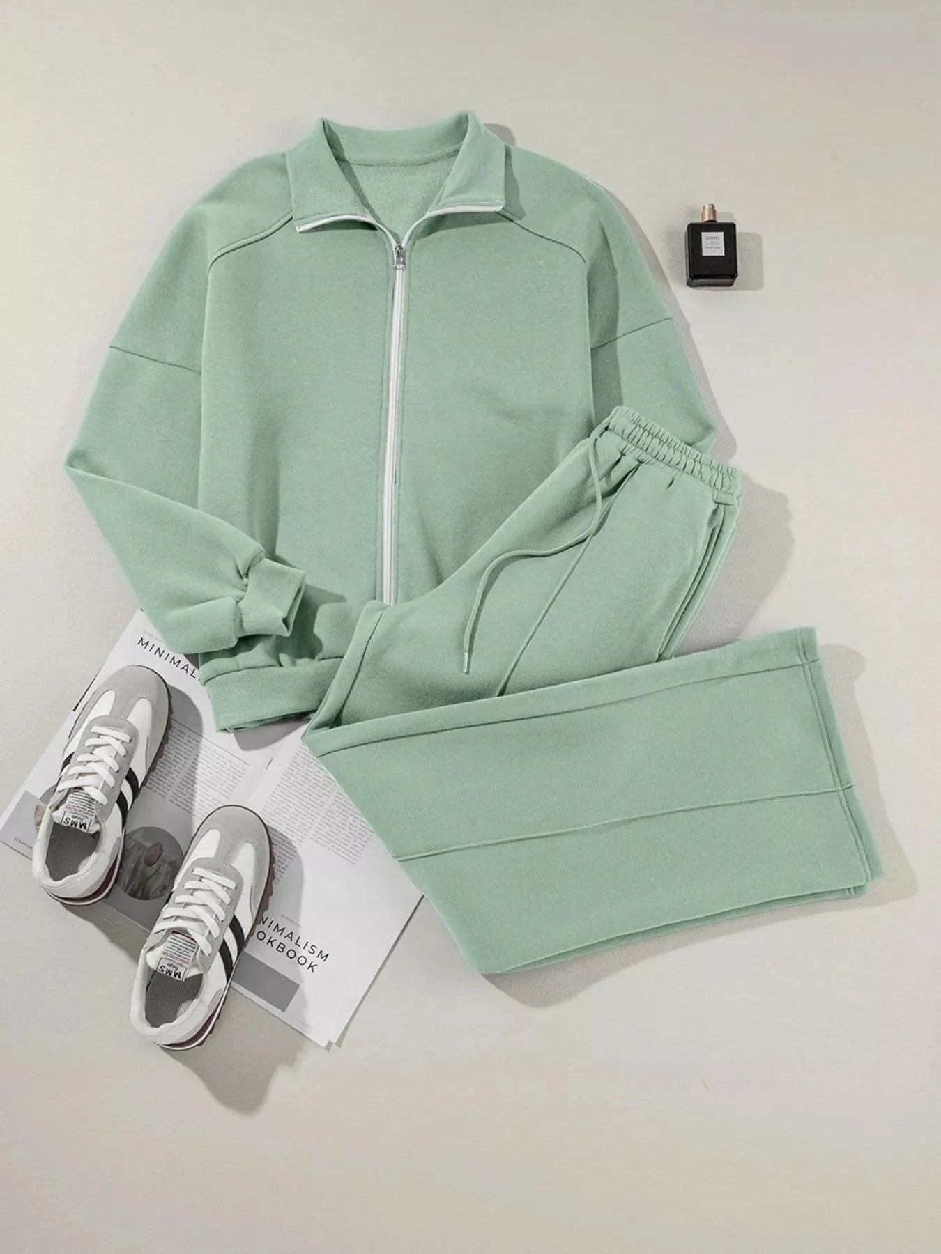 Drop Shoulder Zip Up Jacket and Drawstring Pants Active 2pcs Set Coco’s Tee Boutique