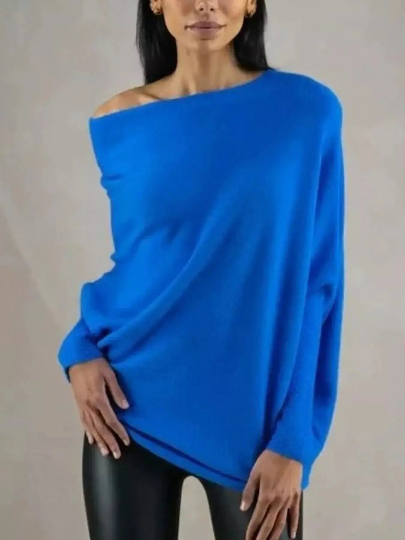 Boat Neck Long Sleeve Sweater Simply Love