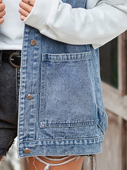 Button Up Sleeveless Denim Jacket with Pockets.