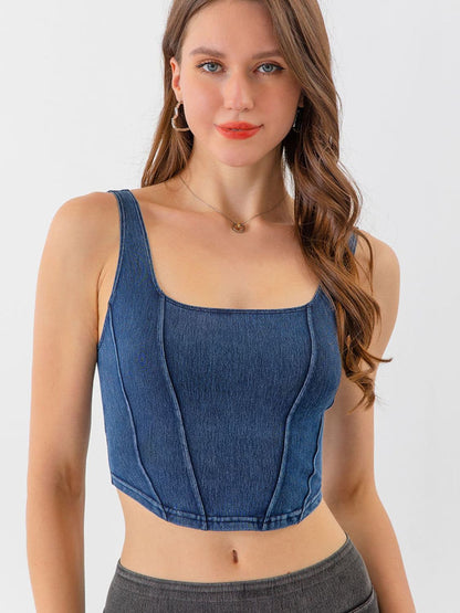 Seam Detail Cropped Denim Tank.