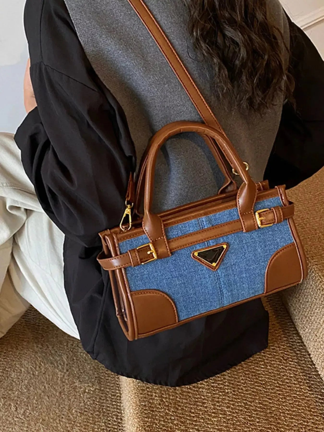 Denim Patchwork Buckle Decor Crossbody Bag Simply Love