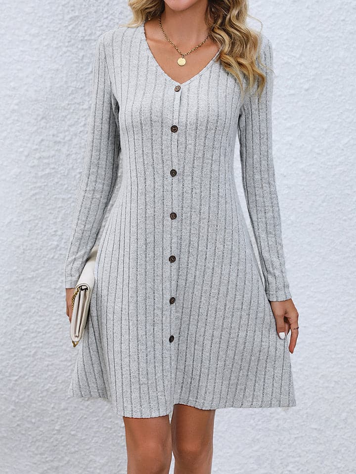 V-Neck Long Sleeve Mini Dress.