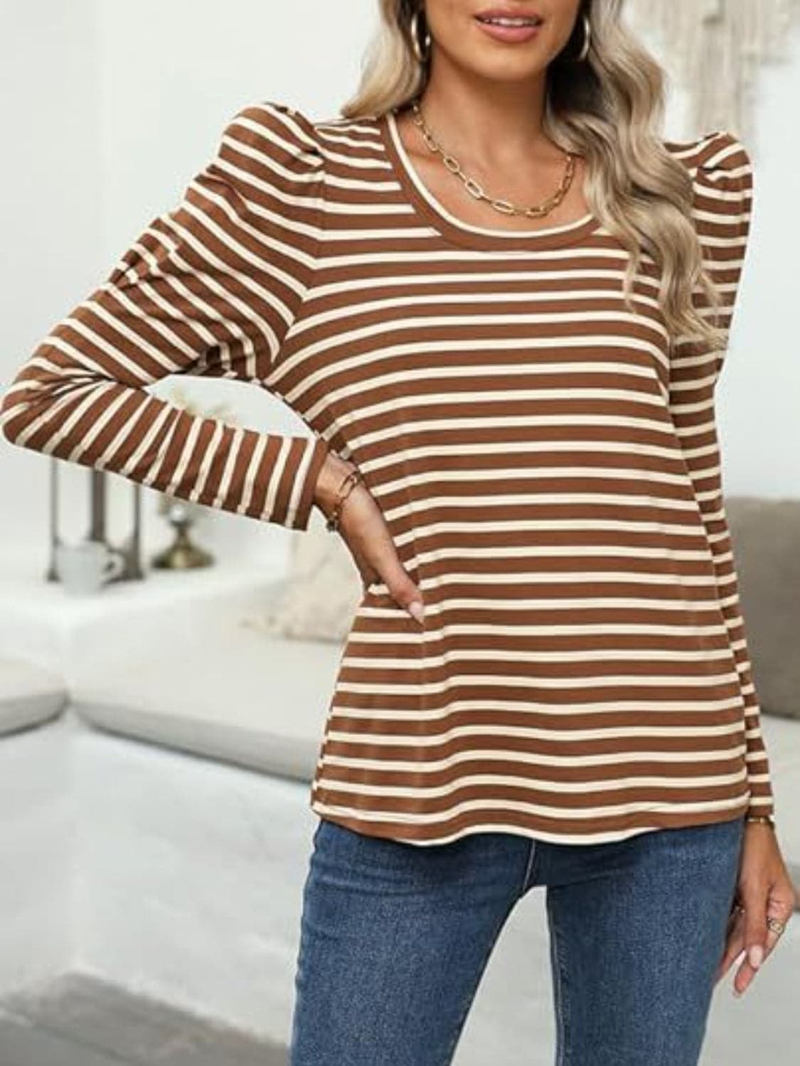 Stylish striped long sleeve tee for versatile fashion