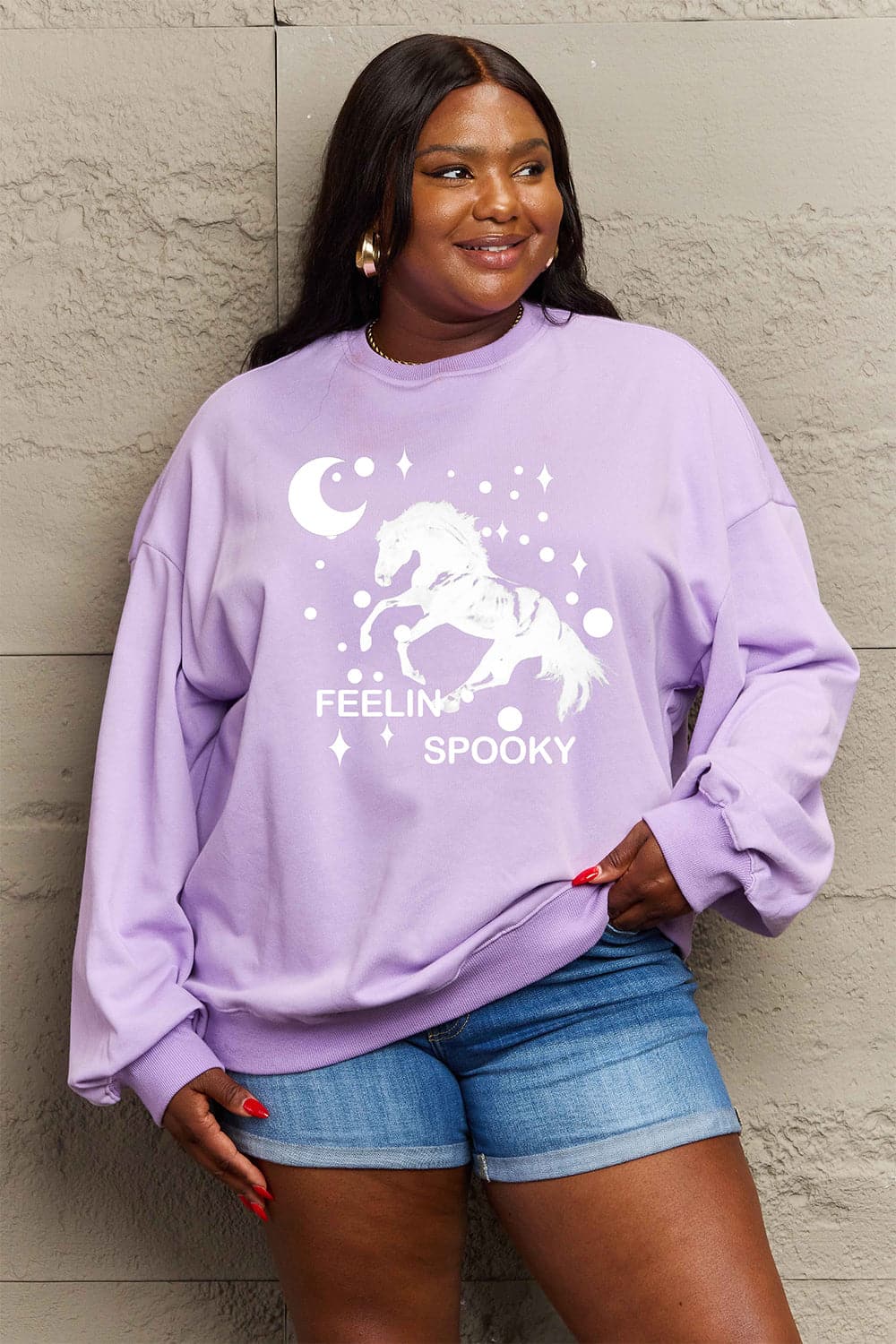 Cozy graphic drop shoulder sweatshirt for all sizes