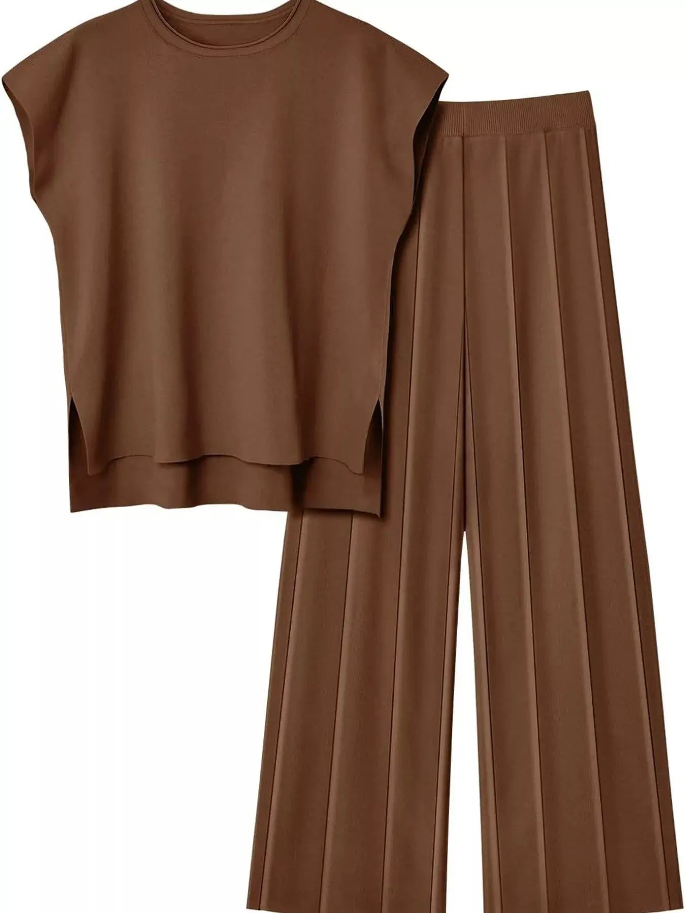 Casual Solid Color Cap Sleeve Top and Pants Knit Set Simply Love