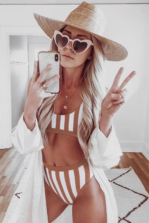 Striped Tank High Waist Bikini.