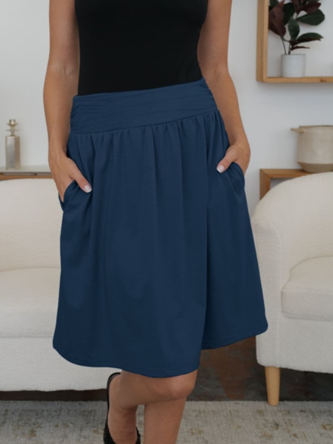 Chic elastic waist skirt with pockets