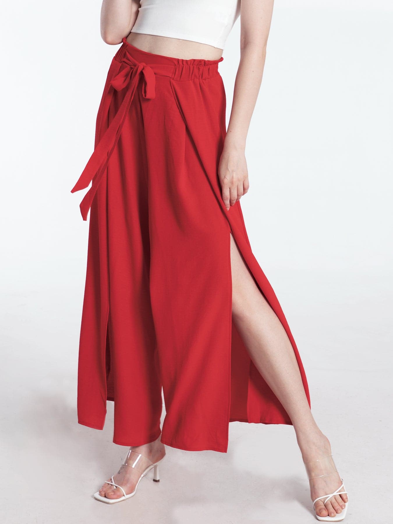 Tied Slit Wide Leg Pants.