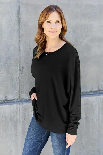 Double Take Full Size Round Neck Long Sleeve T-Shirt - Love Salve