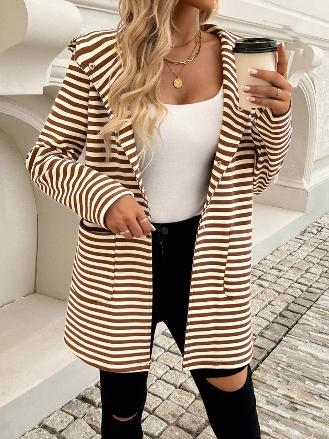 Chic hooded striped jacket