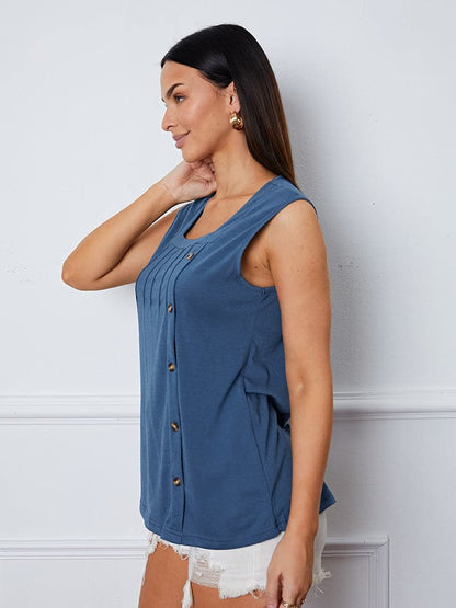 Square Neck Decorative Button Tank.