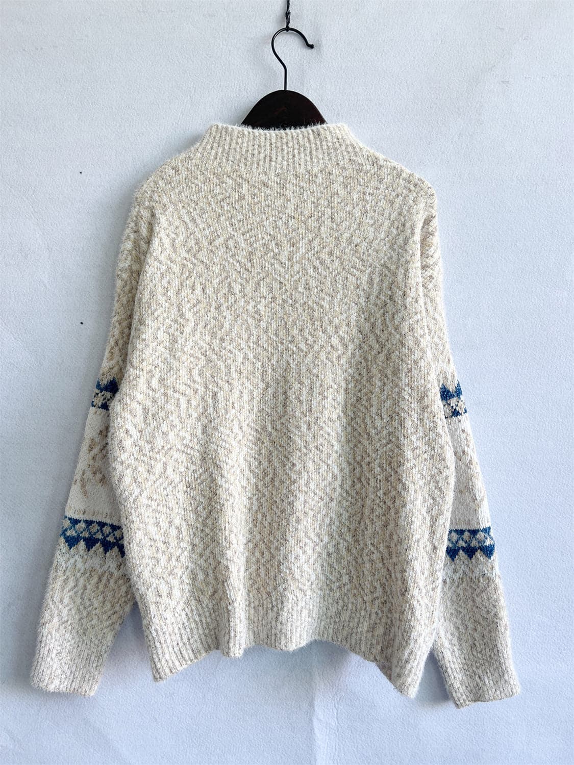 Geometric Mock Neck Dropped Shoulder Sweater.