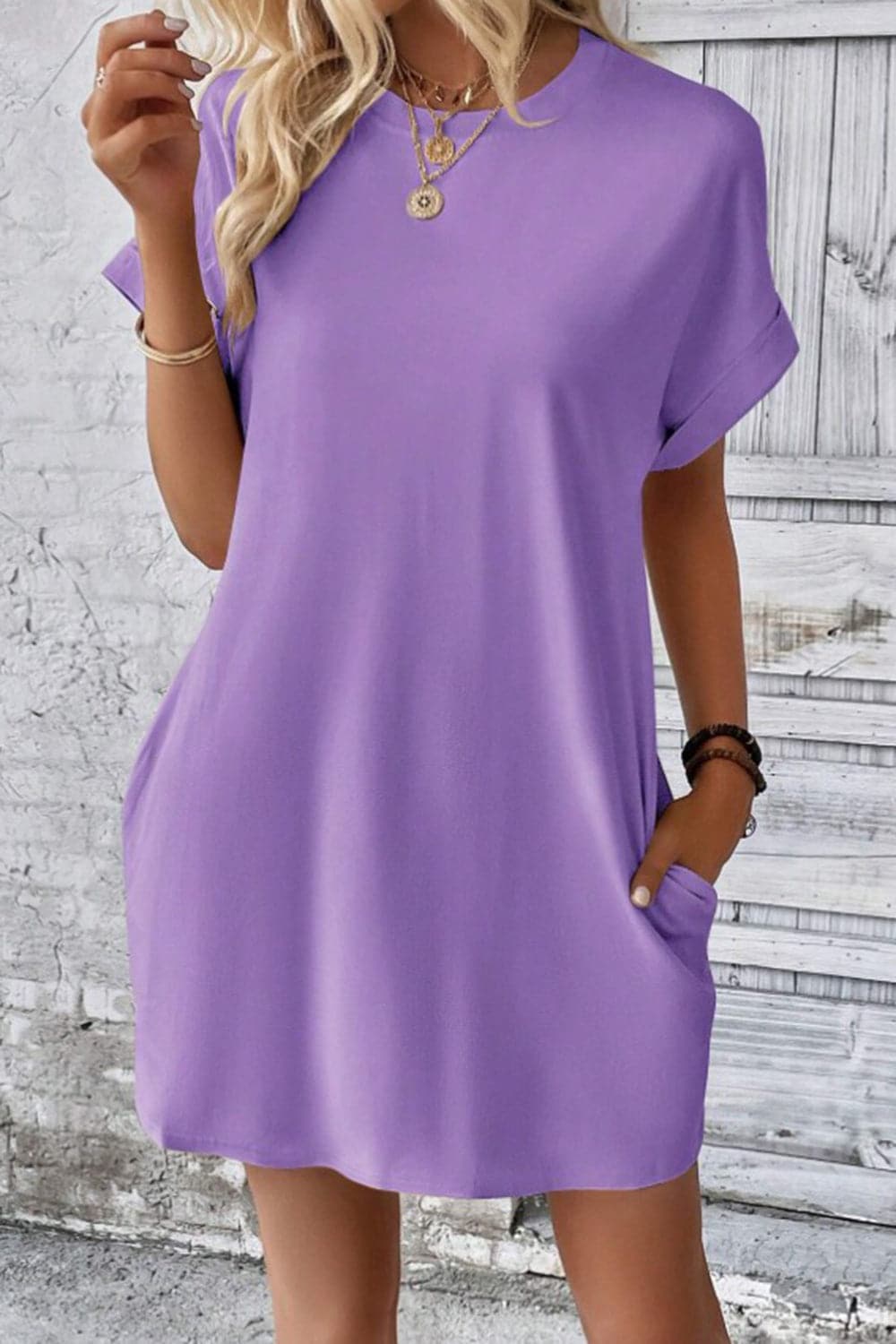 Casual round neck pocket tee dress