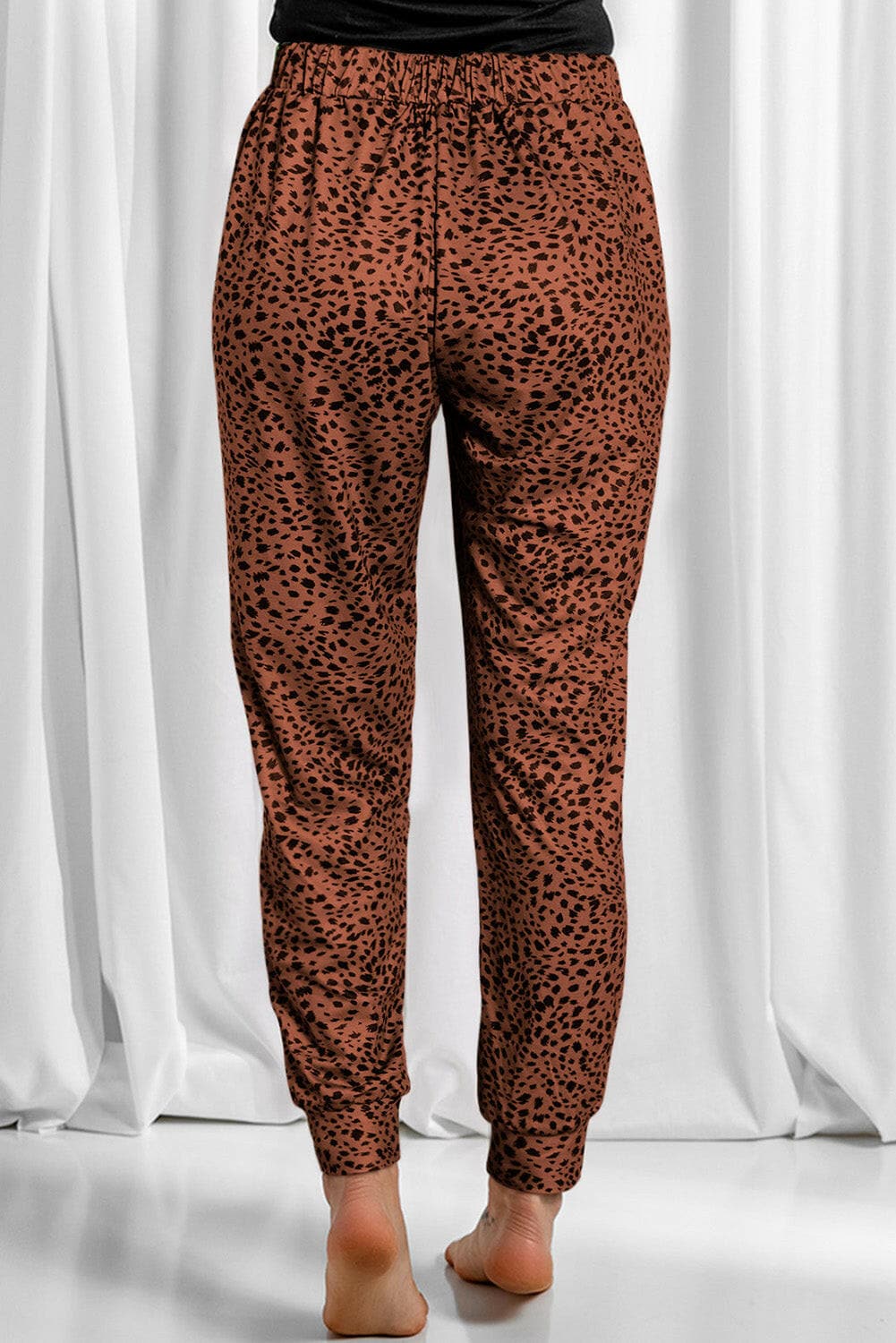 Full Size Leopard Drawstring Pocketed Pants.