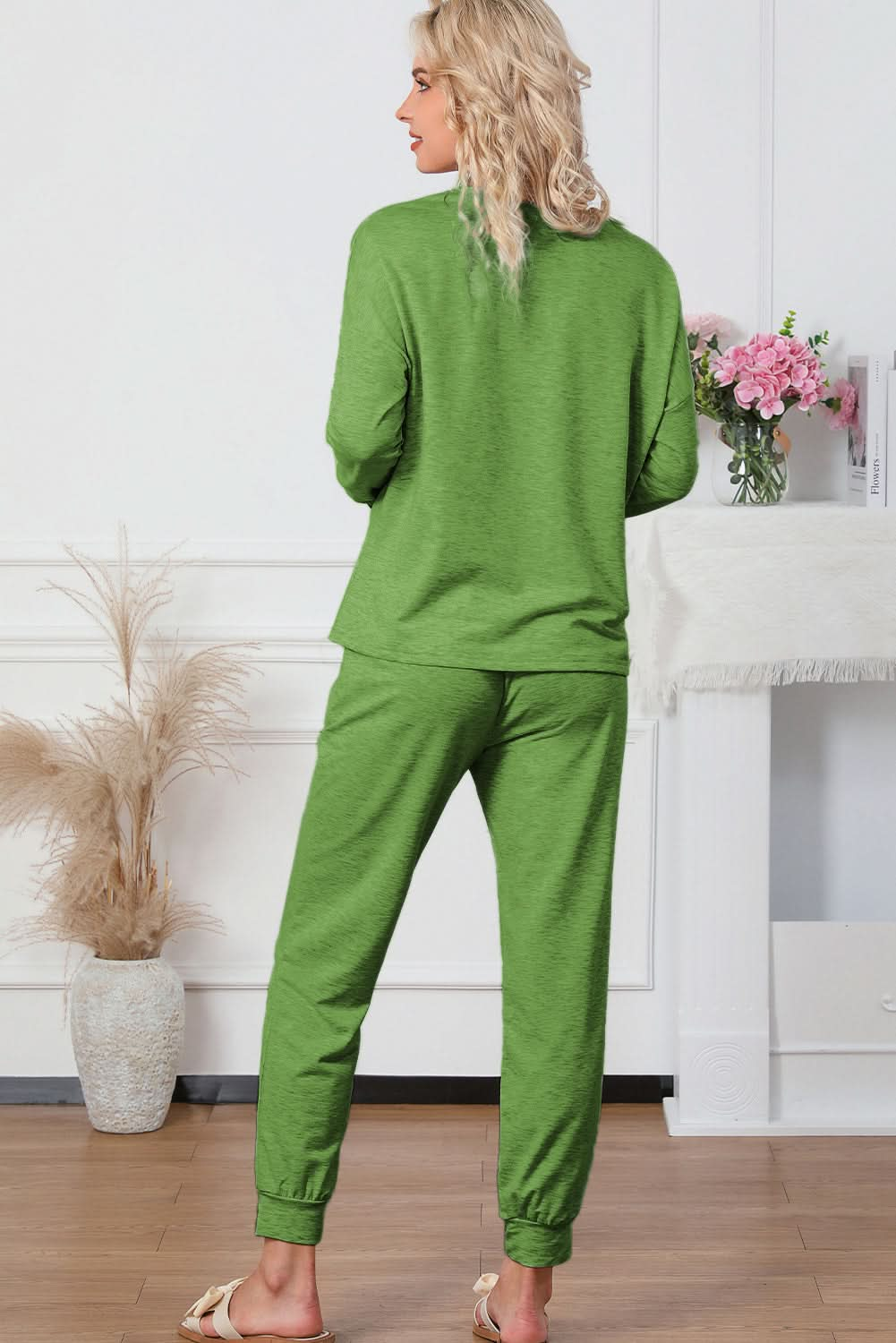 Casual Round Neck Tee and Drawstring Trousers Lounge Ensemble