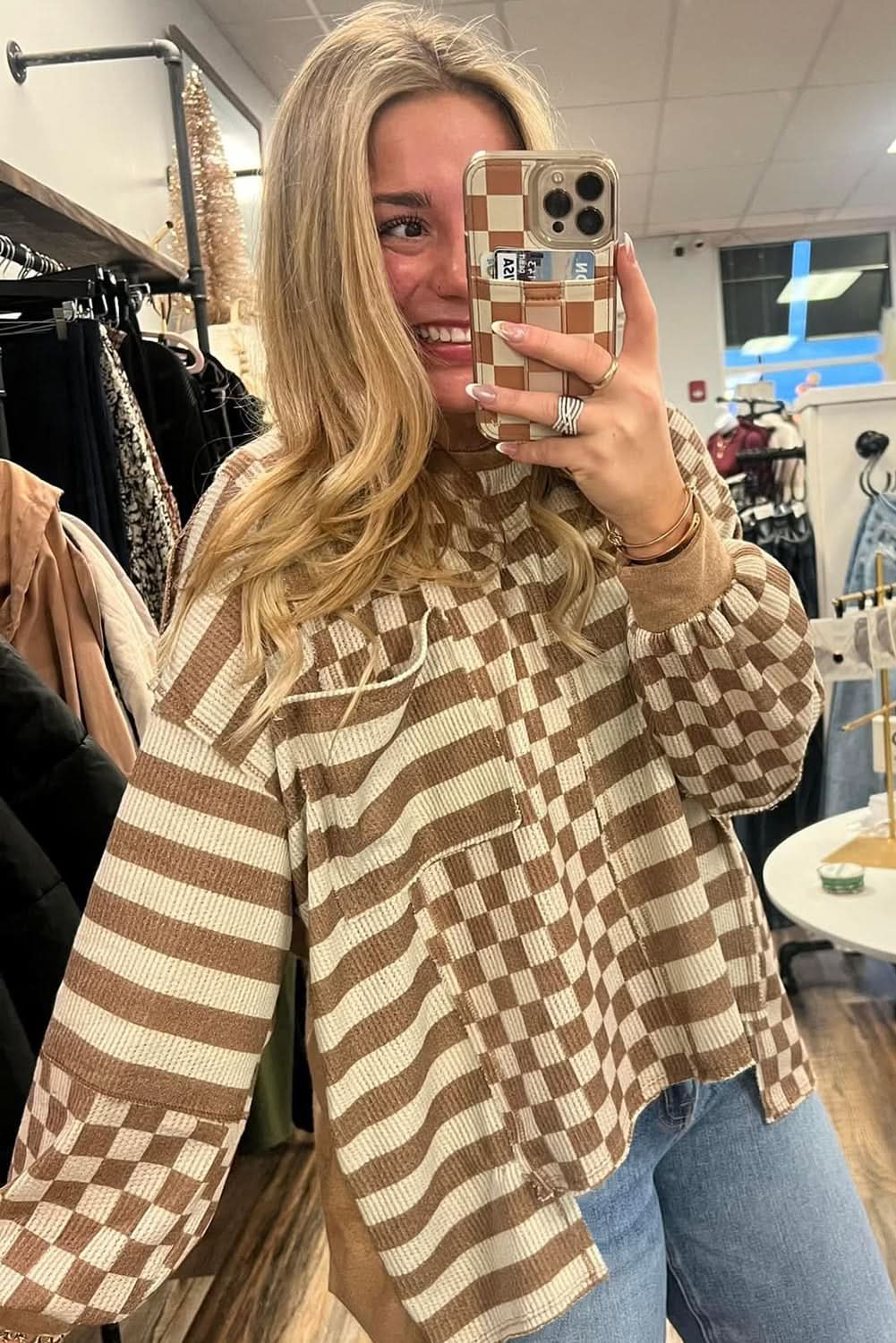 Chic plus size khaki mixed print top - Love Salve 