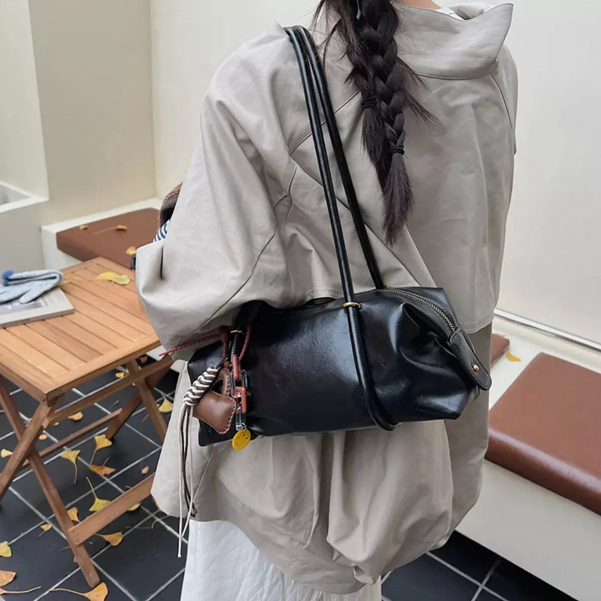 Leather Shoulder Bag with Charm Simply Love