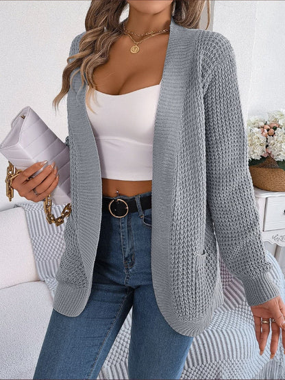 Open Front Long Sleeve Cardigan with Pockets.