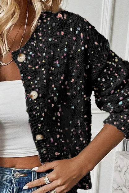 Confetti Button Up Long Sleeve CardiganFeatures: Basic style
Stretch: Slightly stretchy
Material composition: 43% cotton, 29% acrylic, 22% polyester, 6% polyamide
Care instructions: Machine wash cold. TumLove Salve Long Sleeve Cardiganouterwear