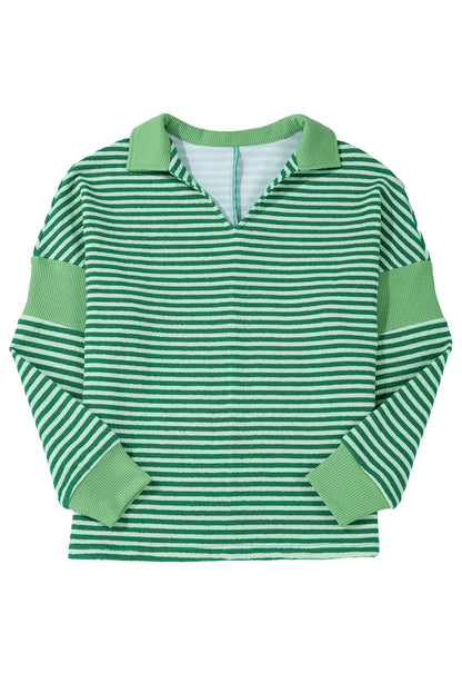 Chic green striped v-neck top