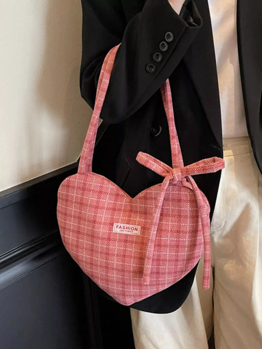 Heart-Shaped Plaid Shoulder Bag Simply Love