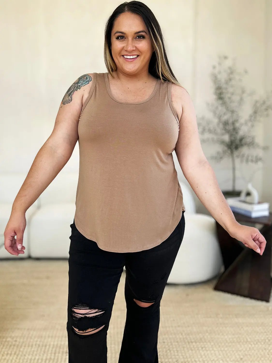 Basic Bae Full Size Round Neck Curved Hem Tank - Love Salve