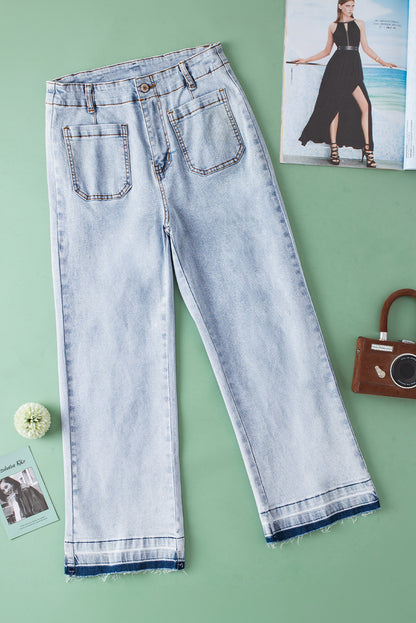 Beau Blue Cropped Jeans with Contrast Edges and Pockets