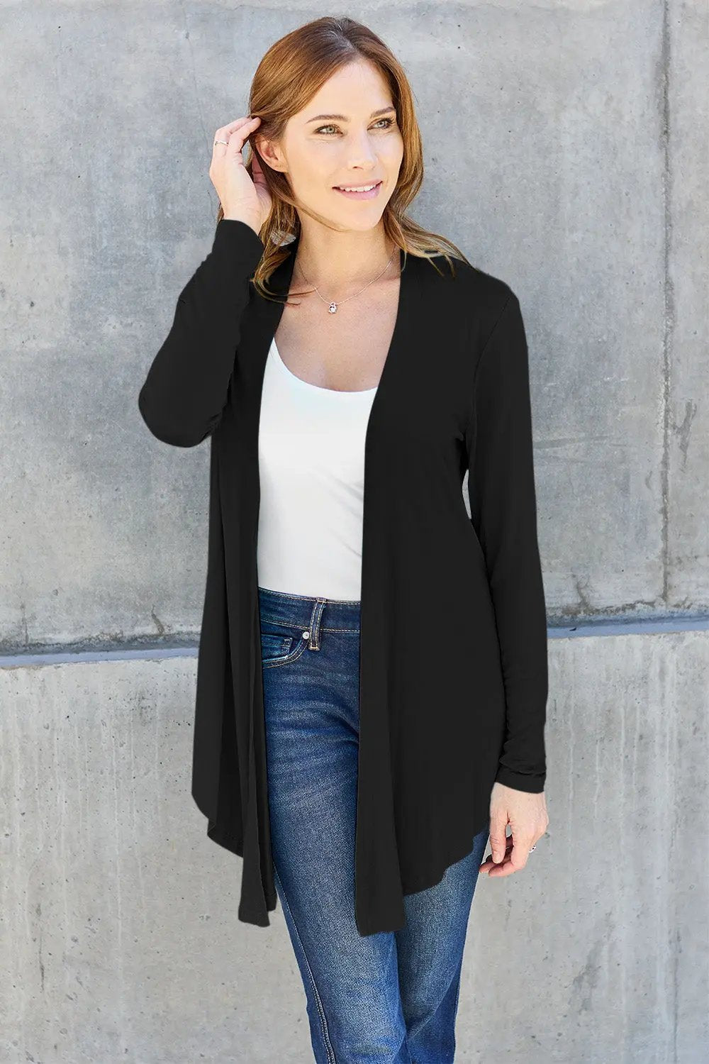 Basic Bae Full Size Open Front Long Sleeve Cardigan - Love Salve