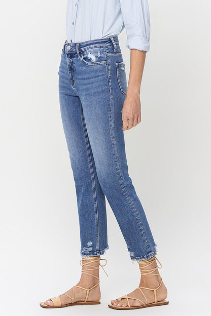 Lovervet High Rise Raw Hem Straight Jeans.