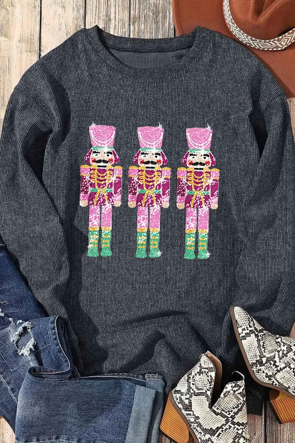 Sparkling Nutcracker Sequin Sweatshirt with Long Sleeves