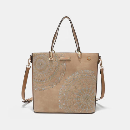 Nicole Lee USA Metallic Stitching Embroidery Inlaid Rhinestone Tote Bag.