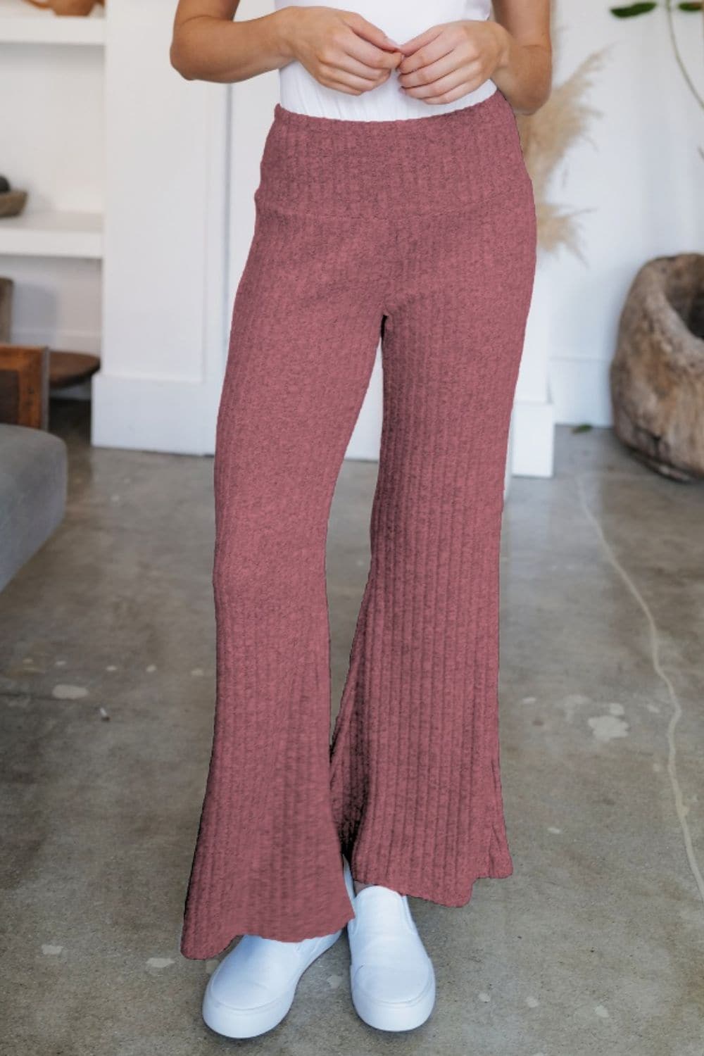 Ribbed High Waist Flare Pants.