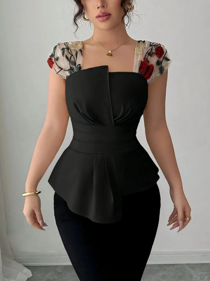 Floral Cap Sleeve Peplum Blouse