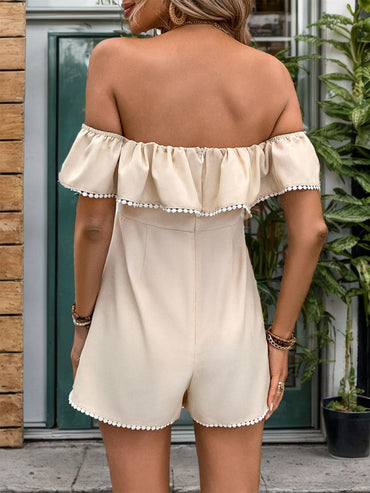 Tied Ruffled Off-Shoulder Short Sleeve Romper.