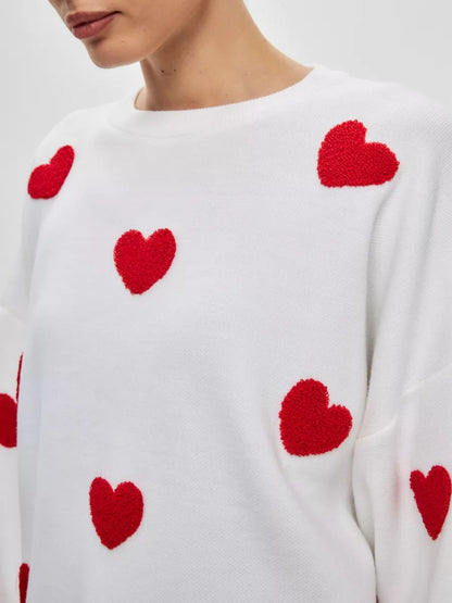 Cozy heart-shaped round neck sweater with dropped shoulders