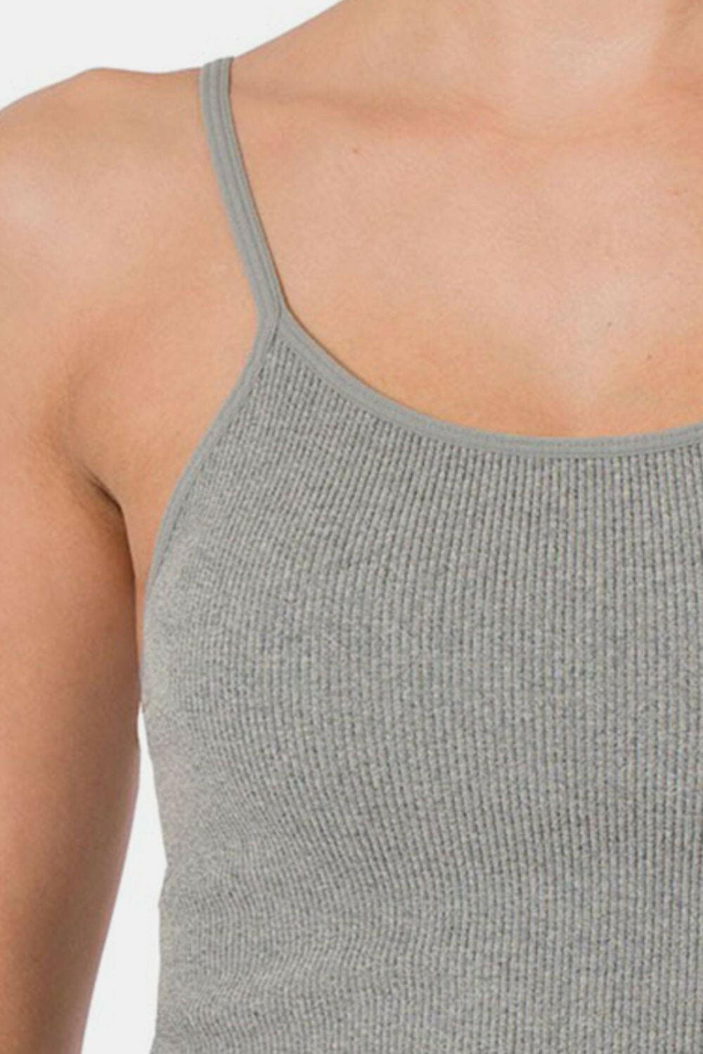 Zenana Ribbed Seamless Cropped Cami with Bra Pads.