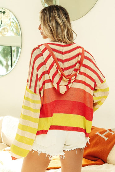 BiBi Striped Color Block Hooded Knit Top.