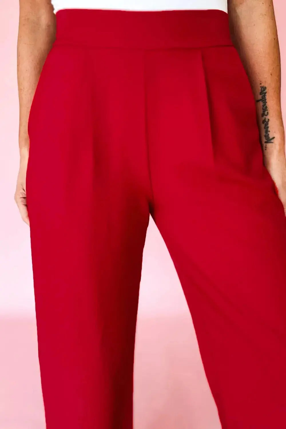 Pleated Detail Pull On High Elastic Waist Loose Straight Pants Simply Love