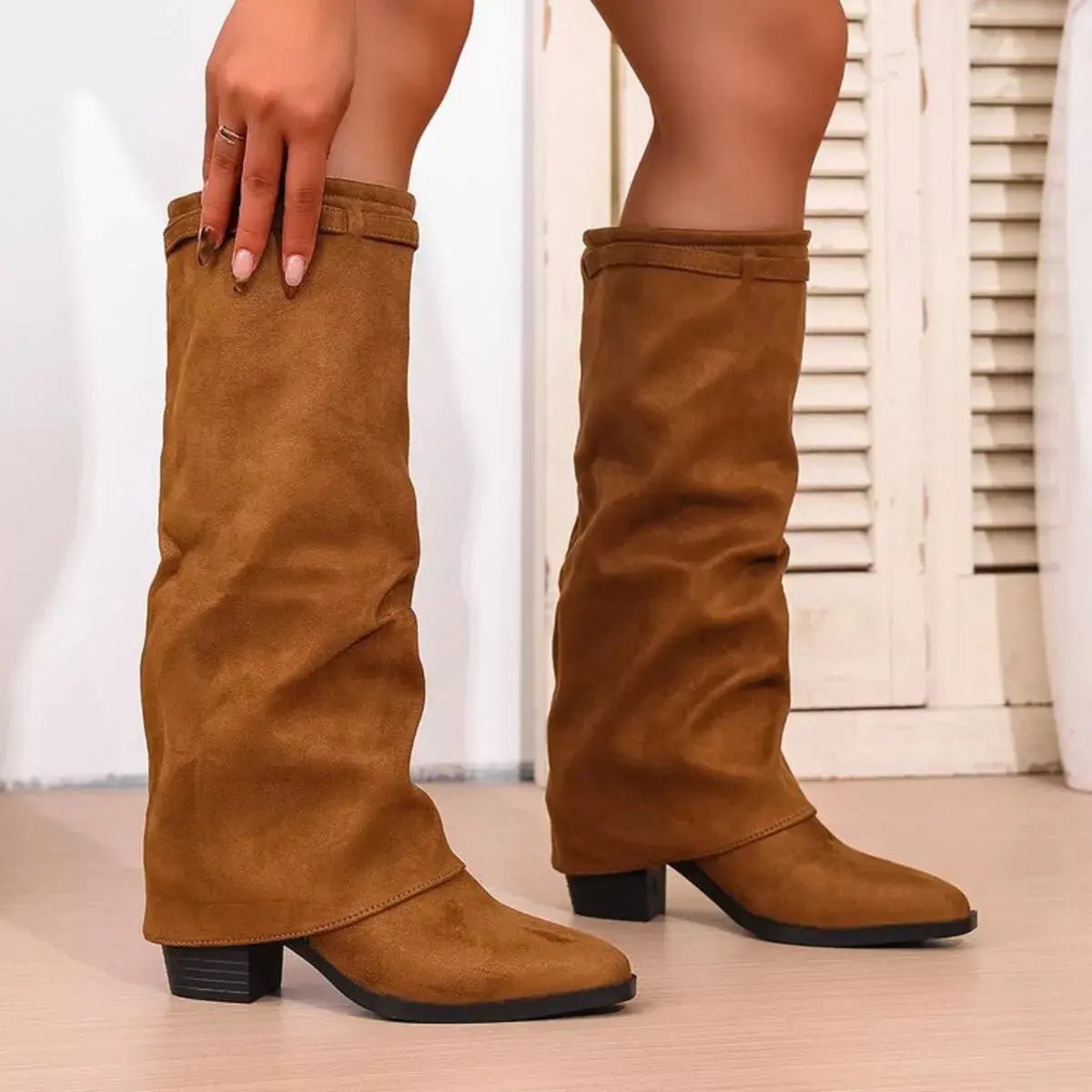 Point Toe Block Heels Boots Simply Love