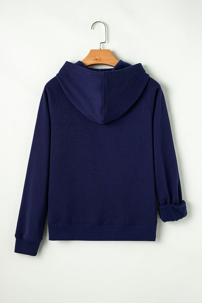 Navy Blue Solid Color Fleece Lined Zip up Hoodie