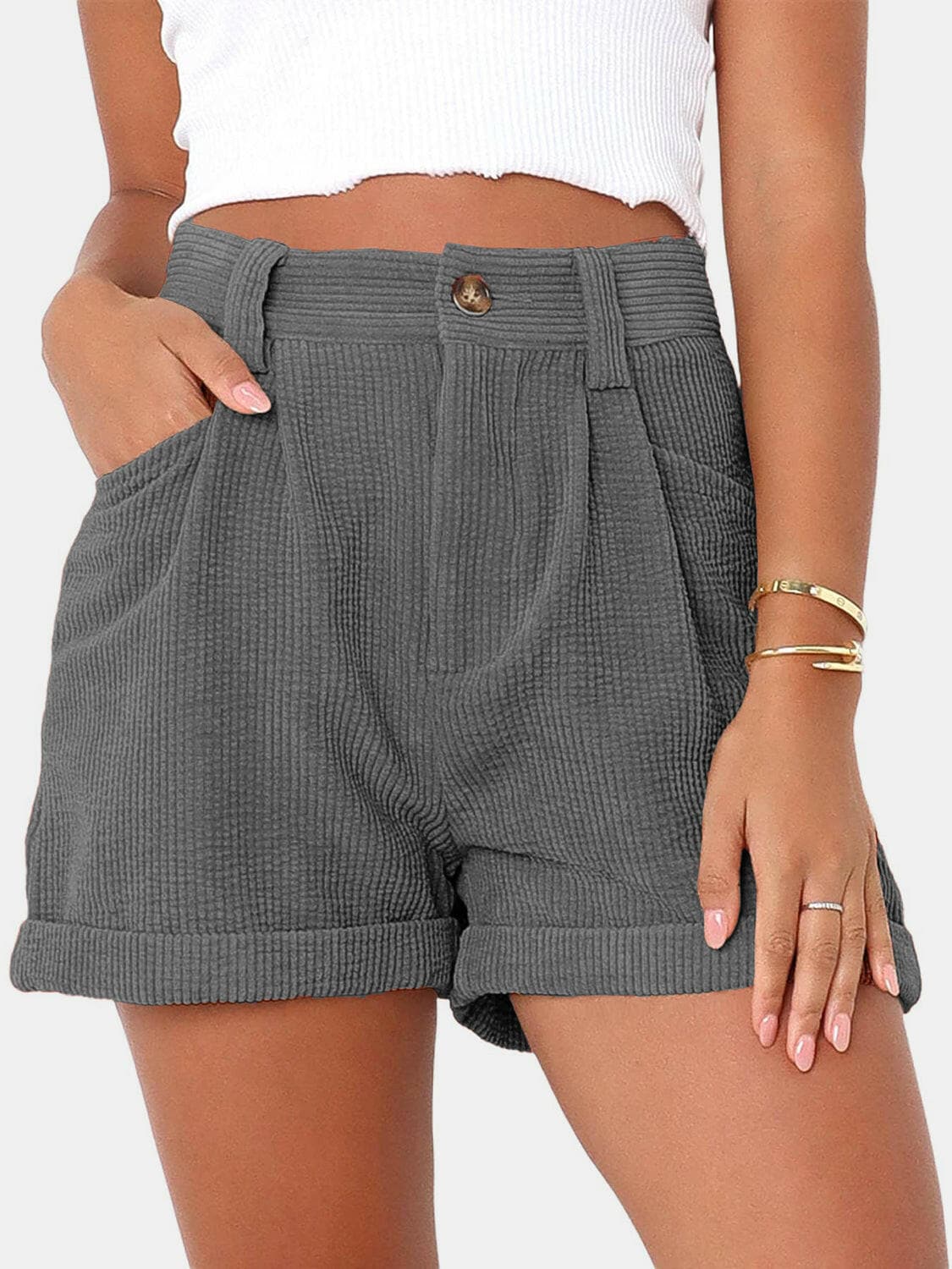 Full Size High Waist Shorts with Pockets.