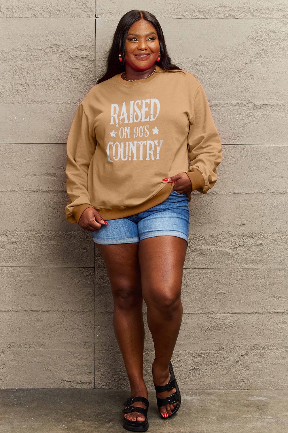 Simply Love Full Size RAISED ON 90'S COUNTRY Graphic Sweatshirt.