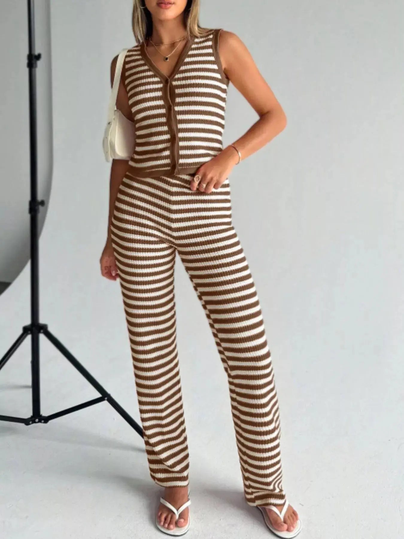 Striped Knit Sleeveless Top and Pants Set Simply Love