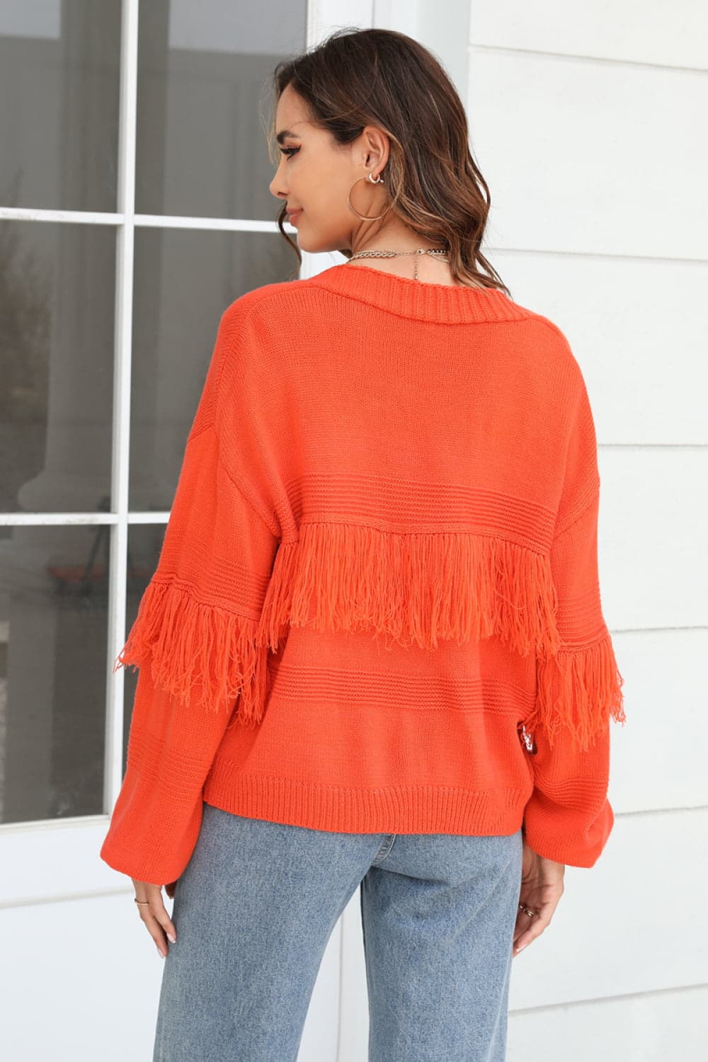 Fringe Trim Open Front Cardigan.