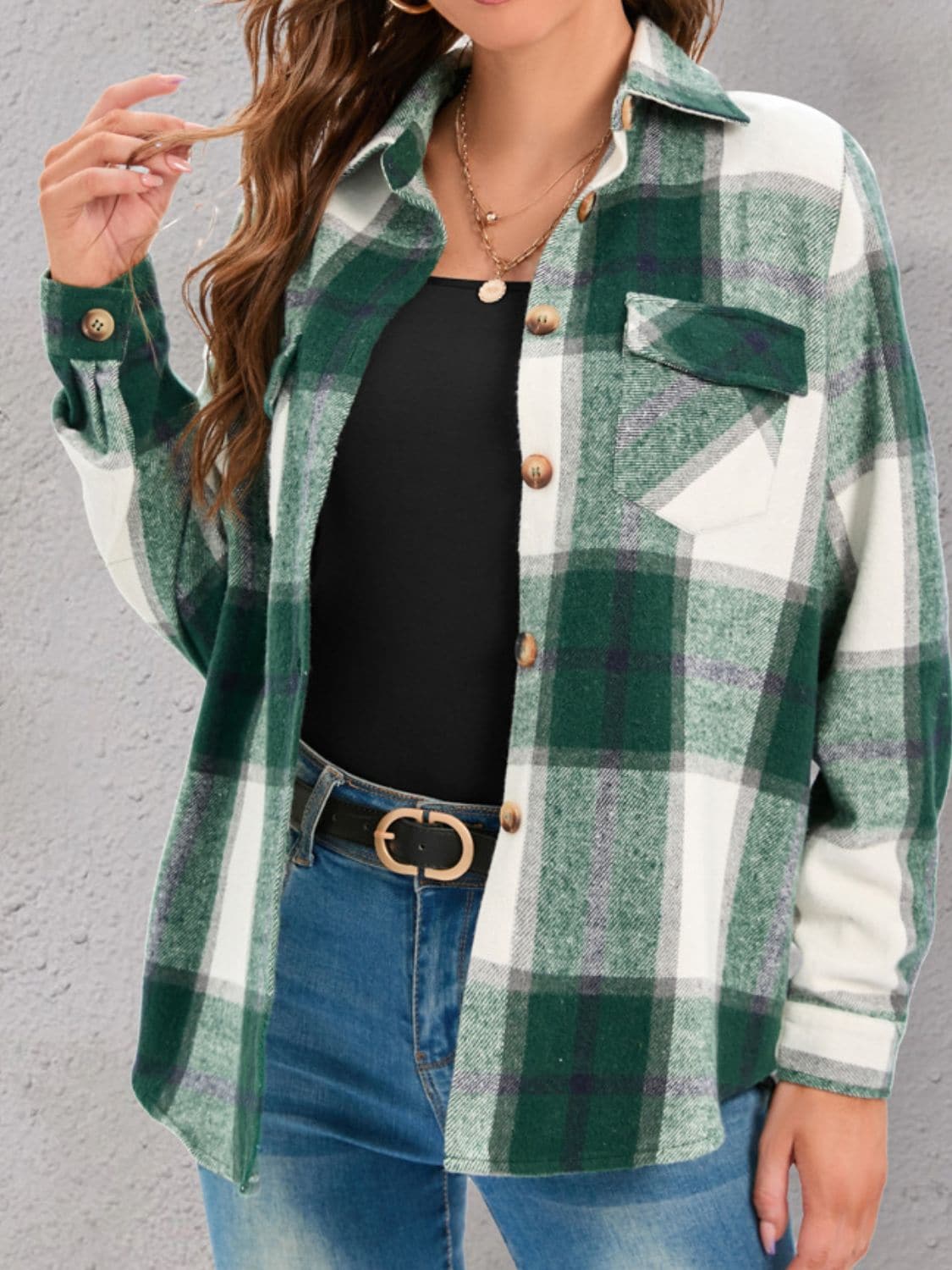 Plaid shacket with pockets, full size